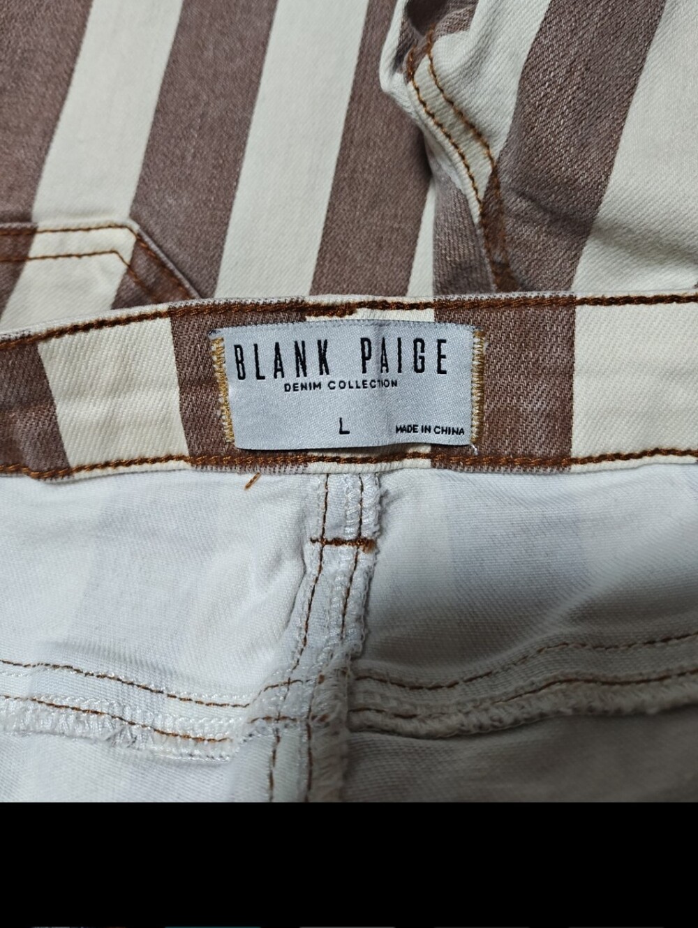 Women's Striped Jeans - White & Brown